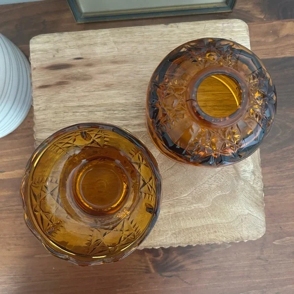 Vintage Indiana Glass Stars and Bars Amber Fairy Lamp - Picture 3 of 4